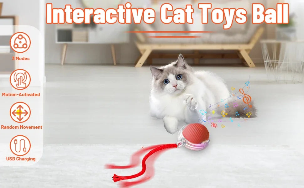 iLMH 1/2 PCS Cat Interactive Ball Toy Automatic Rolling Ball Faux Tail Rechargeable Smart Pet Electric Toy Pet Toy Imitate Mouse