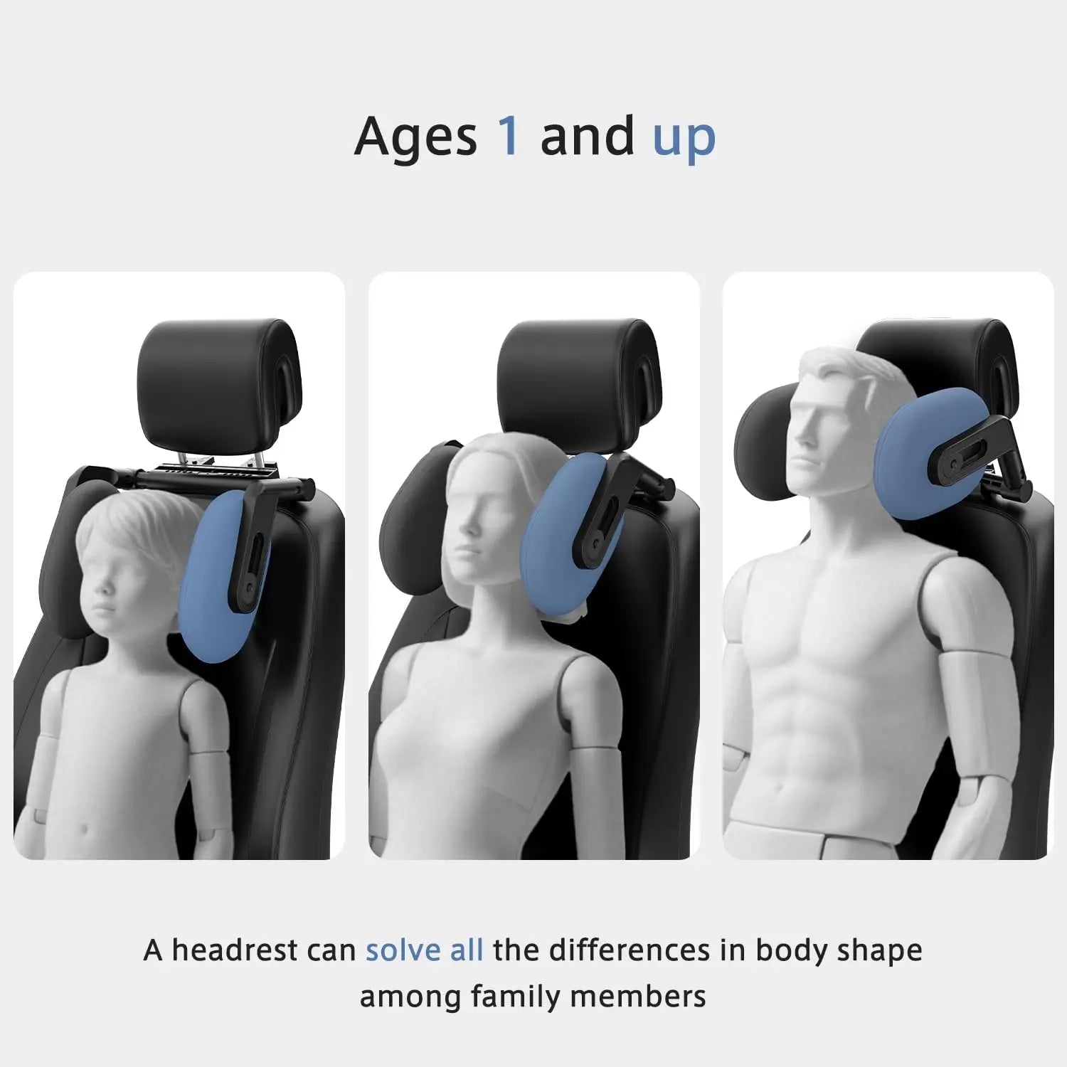 6-Way Adjustable Thickened Memory Foam Car Headrest Neck Pillow, Travel Car Sleeping,Suitable for Kids and Adults