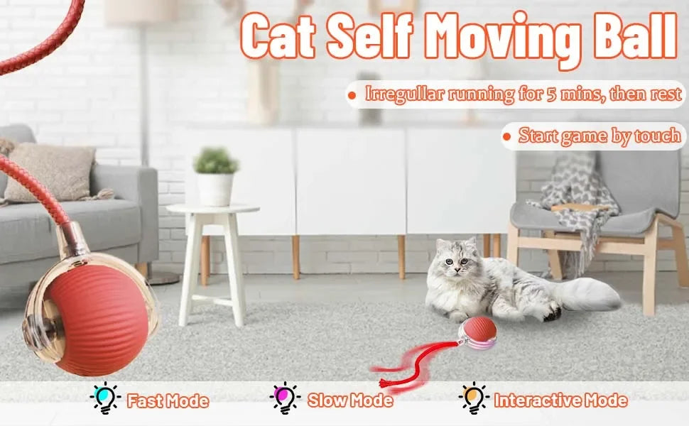 iLMH 1/2 PCS Cat Interactive Ball Toy Automatic Rolling Ball Faux Tail Rechargeable Smart Pet Electric Toy Pet Toy Imitate Mouse