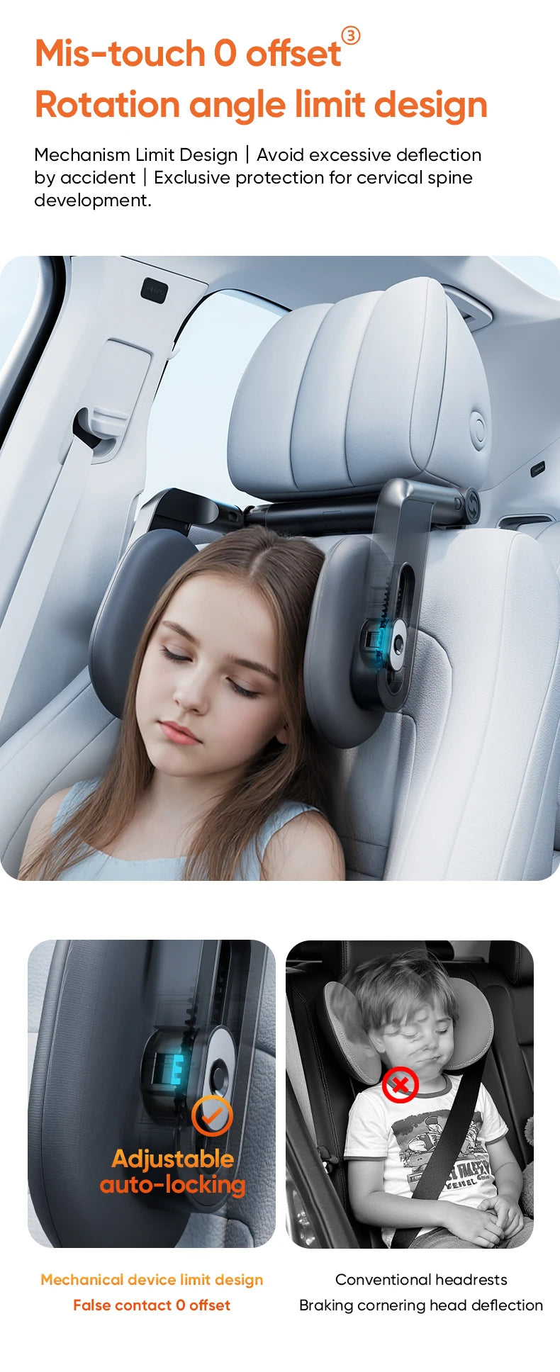 6-Way Adjustable Thickened Memory Foam Car Headrest Neck Pillow, Travel Car Sleeping,Suitable for Kids and Adults