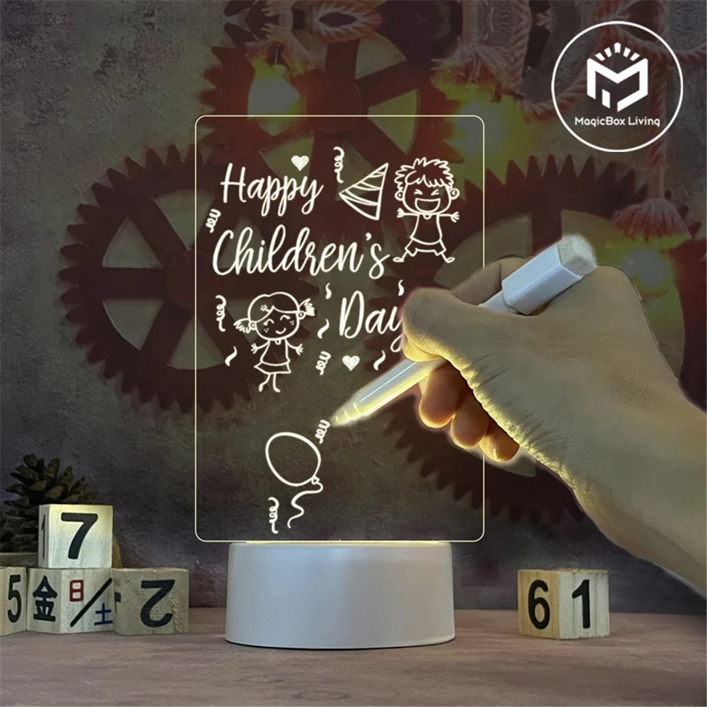 Transparent Luminous LED Night Lights USB Luminous Acrylic Night Light Erasable Write Message Board Calendar Desktop Ornaments
