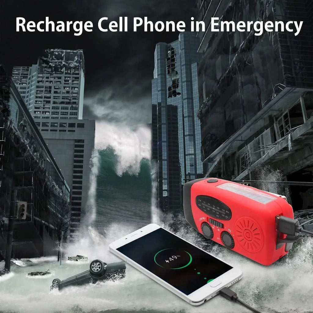 Multifunctional Portable Radio Hand Crank Solar Power FM AM WB NOAA Weather Radio Emergency LED Flashlight Flashlight Power Bank