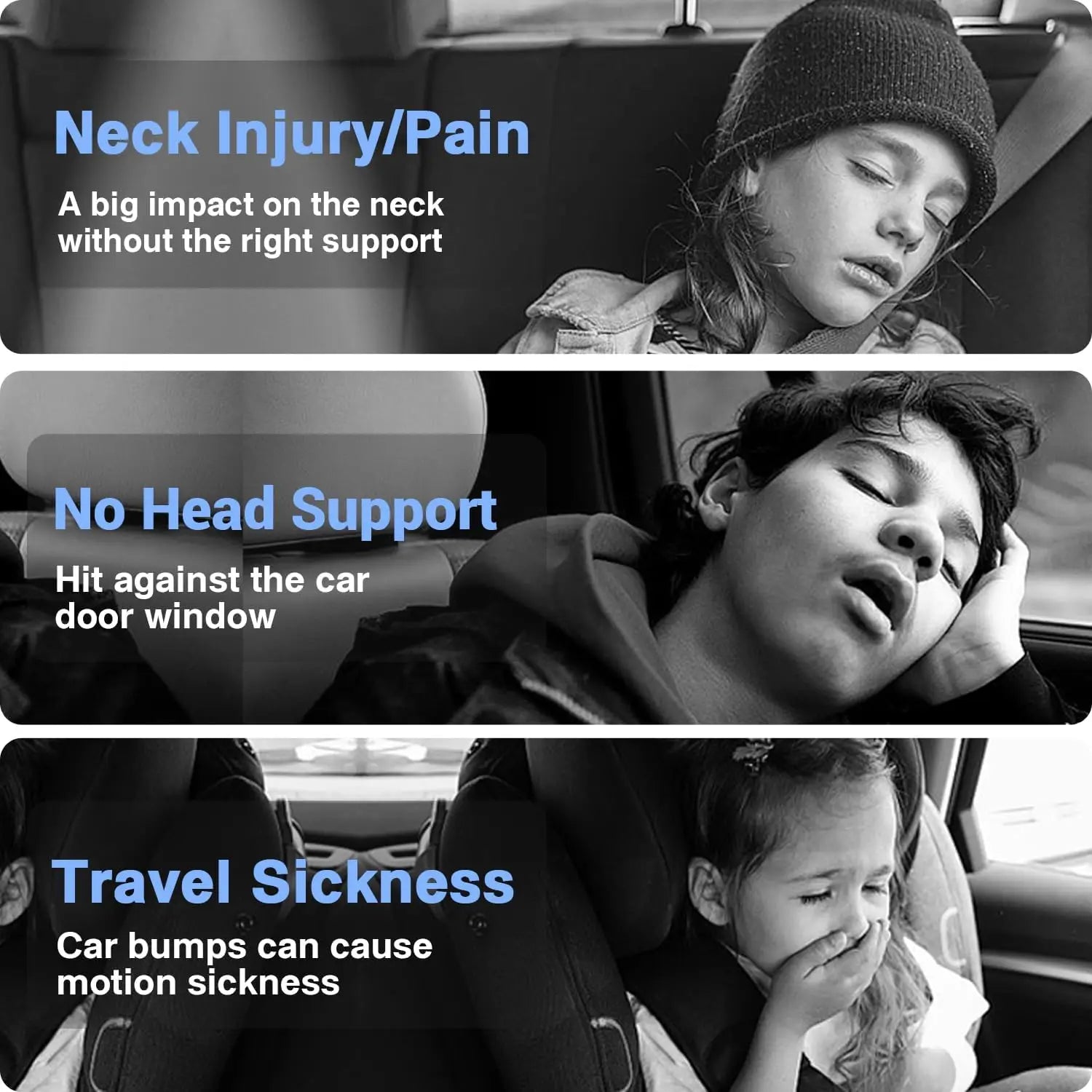 6-Way Adjustable Thickened Memory Foam Car Headrest Neck Pillow, Travel Car Sleeping,Suitable for Kids and Adults