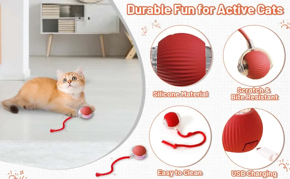 iLMH 1/2 PCS Cat Interactive Ball Toy Automatic Rolling Ball Faux Tail Rechargeable Smart Pet Electric Toy Pet Toy Imitate Mouse
