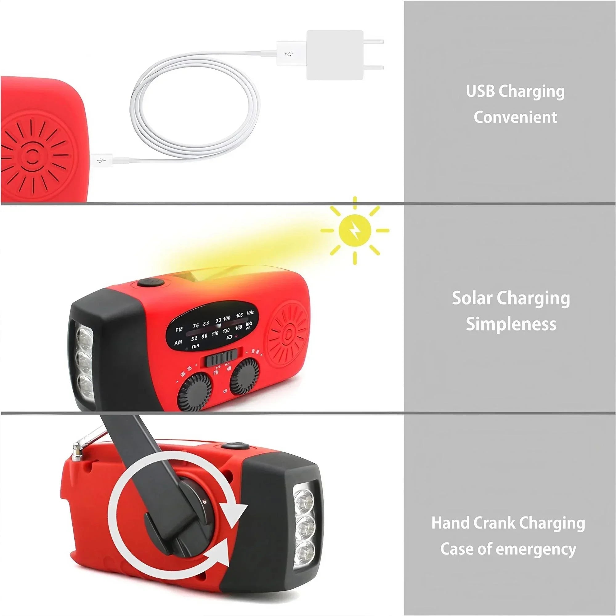 Multifunctional Portable Radio Hand Crank Solar Power FM AM WB NOAA Weather Radio Emergency LED Flashlight Flashlight Power Bank